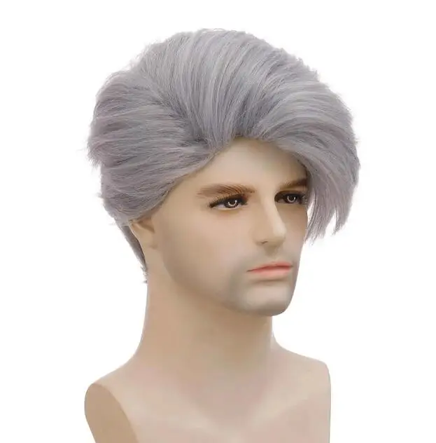 Synthetic Man's Short Wig Trendy Silver Gray Wig with Bangs Natural Soft Breathable Layered Wig for Male Daily Cosplay