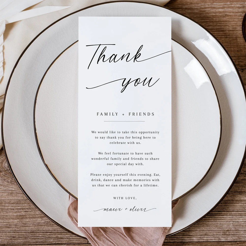 Personalized Minimalist Elegant Thank You Place Card Wedding Thank You Napkin Note Place Setting Table Card modern design