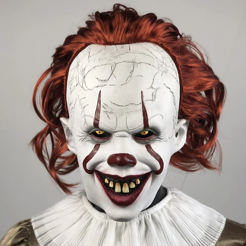 Creepy Pennywise Joker Mask Cosplay Horror Evil Demon Clown Killers Latex Helmet Halloween Carnival Party Costume