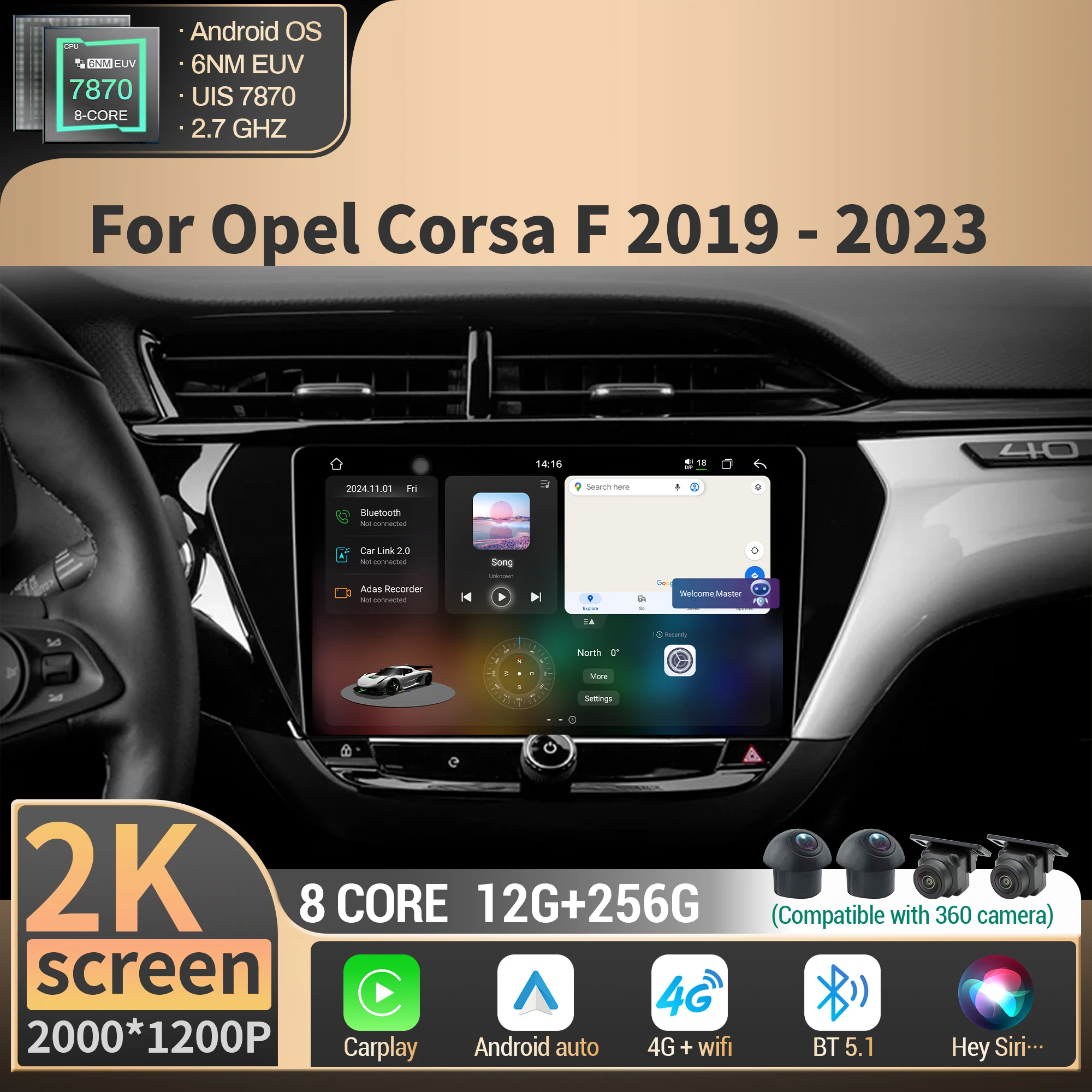 

Car Android For Opel Corsa F 2019-2023 5G Radio Stereo Multimedia GPS Navigation 4G CPU 7870 Wireless Carplay 2K QLED Screen