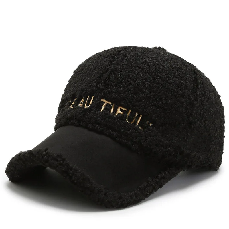 Brand Winter Women\'s Wool Teddy Fur Baseball Cap Unisex Casual Warm Soft Snapback Caps Fashion Letter Embroidery Colorblock Hats