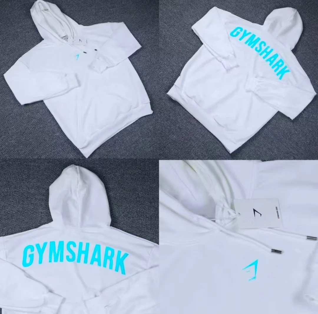 GYM SHARK Men's Casual Hoodie, Loose Fit Fitness Hoodie, Back Large Letter Print, Kangaroo Pocket Drawstring Street Style Top