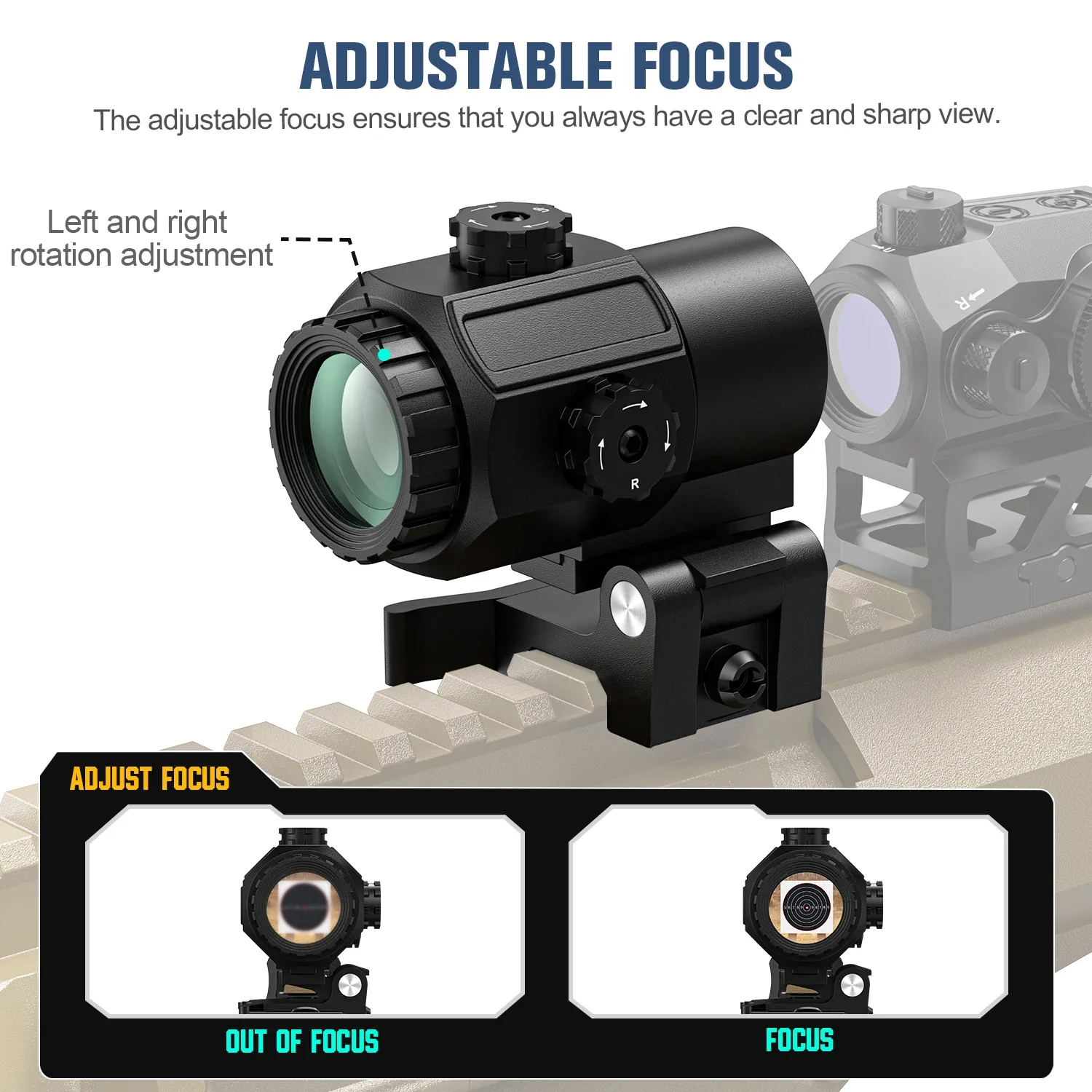 G43 Sight 4X Fixed Magnifier Scope Quick Detachable Flip-Up Airsoft Hunting Collimator Sight for Precision Target Shooting