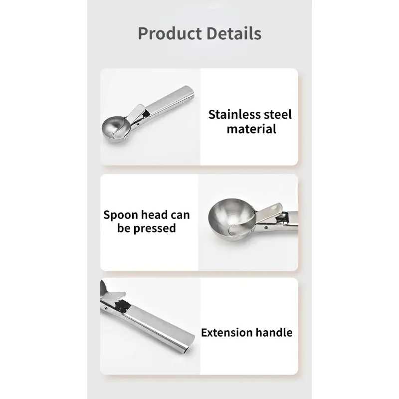 2PCS Stainless Steel Ice Cream Scoop Set Large and Small Dual-Purpose Fruit Scooper Kitchen Tool All-Steel Design