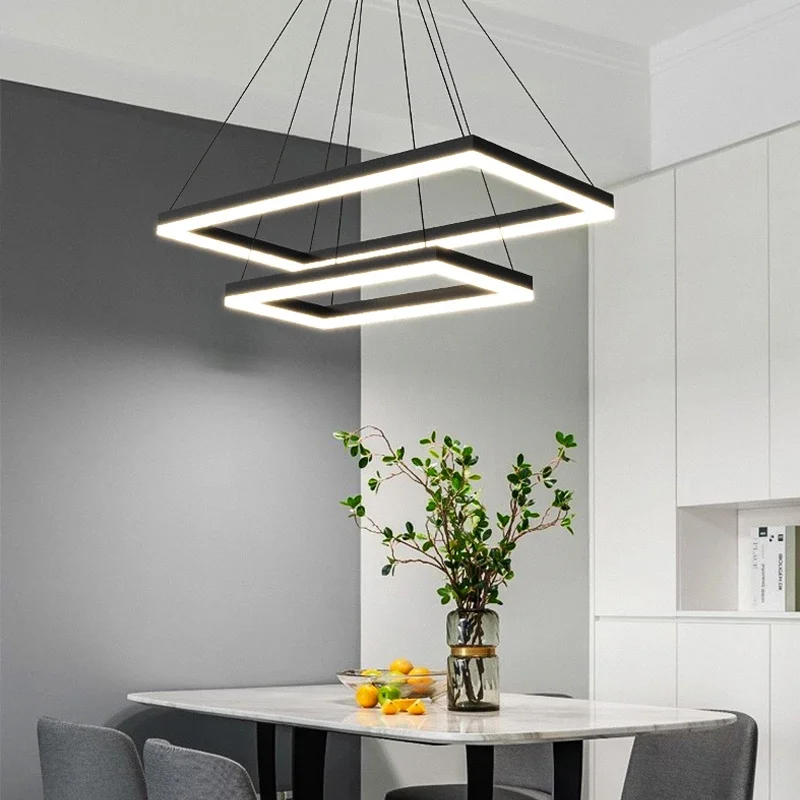 

Nordic Minimalist Square LED Pendant Lights for Living and Dining Room Duplex Building Bedroom Lamp Home Decor Light Fixture