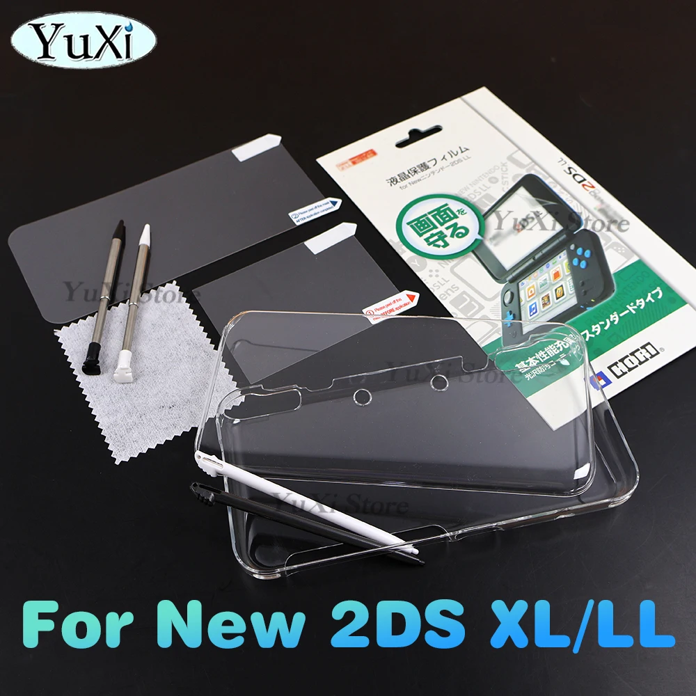 

Clear Crystal Protective Case For New 2DS XL LL Plastic Hard Shell Skin Case Cover With Top Bottom Screen Film Stylus Pen Set