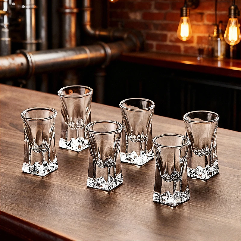 6pcs Sets Exquisite Wine Glasses Creative Baijiu Cup Iceberg Bottom Wine Glass Shot Glass Bar Transparent Liquor Cup Drinkware