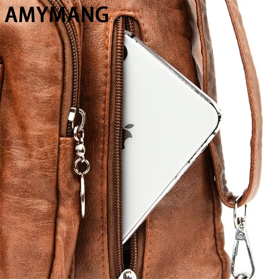 Vintage Women Bag Fashion Brand Backpack Leather Messenger Bag Designer Shoulder Bag Female Handbag Large Ladies Purse 2024