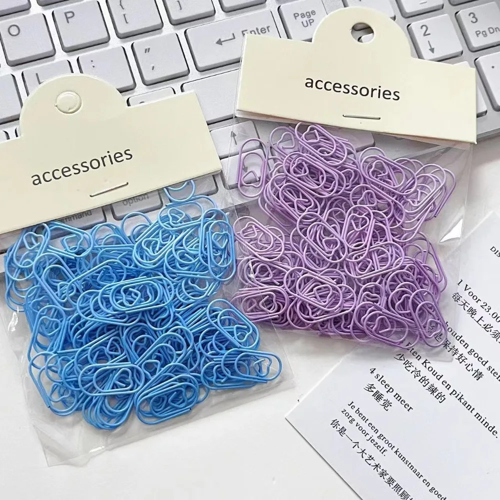 Creative Love Heart Paper Clips Candy Color Metal Paper Clamps Bookmark Decoration