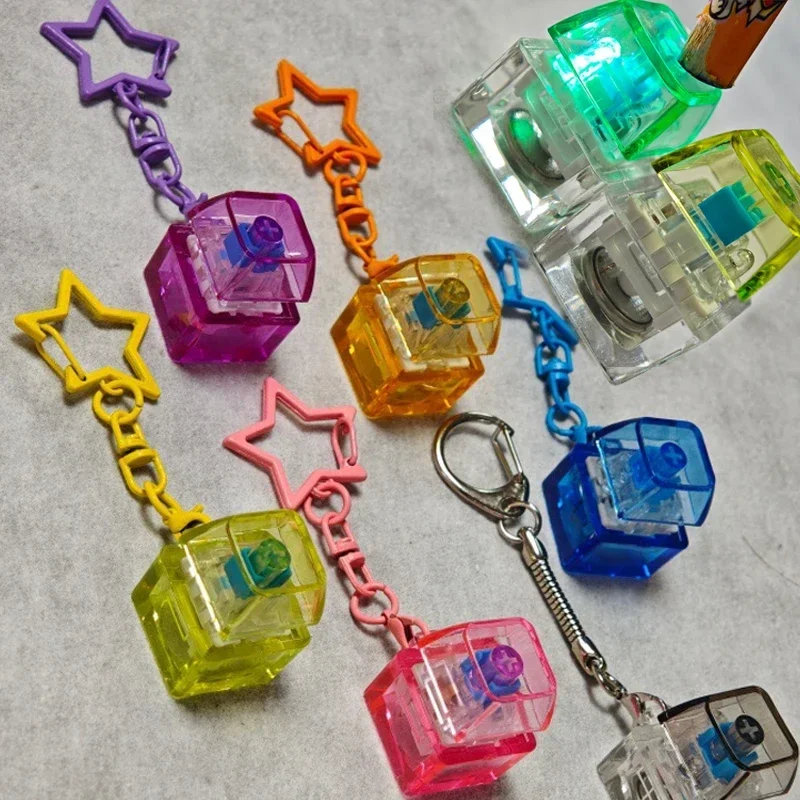 Stress Relief Keyboard Key Chains Colorful Star Buckle Fidget Toy with LED Light Adults Decompression Keycap Fingertip Keyrings