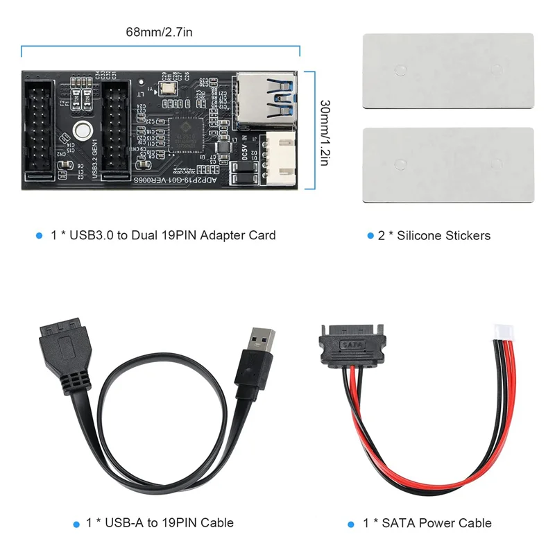 بطاقة محول ذكر USB 3.2 Gen1 إلى Dual 19PIN مصنوعة بشكل جيد، بطاقة توسيع USB3.0 إلى 2 منفذ 19PIN لنظام التشغيل Windows7/8/10/11/Linux