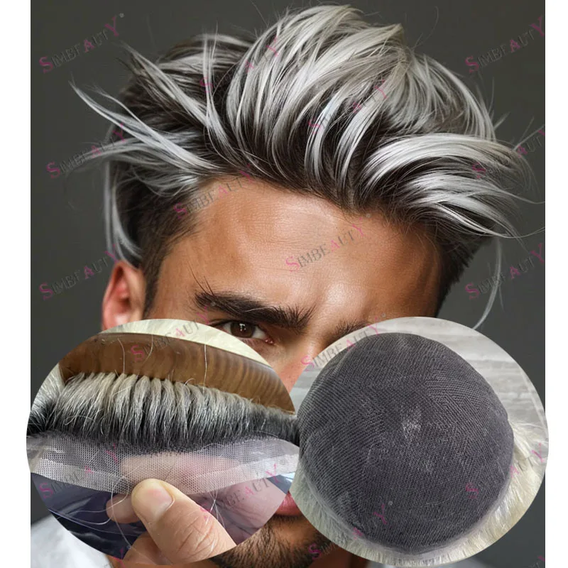

Natural Hairline 100% Human Hair Ombre 60R Blonde Silky Straight Male Wigs Super Durable Full Swiss Lace Men Toupee Hairpieces