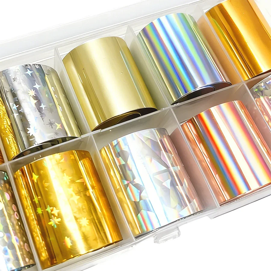 Gold Silver Holographic Nail Foil Set Starry Sky Decals Laser DIY Manicure Transfer Stickers 1 Box 25*60cm