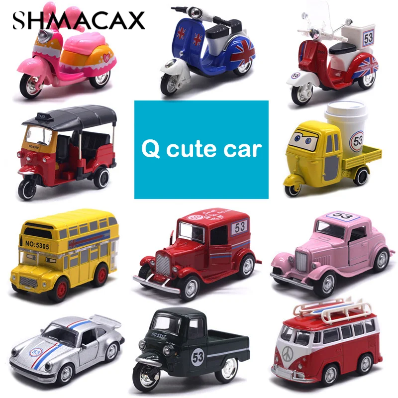 Cute Die-casting Alloy Retro Car Bus Motorcycle Cab Model Ornament Toys For Children Holiday Gift Pull Back Sliding Toys