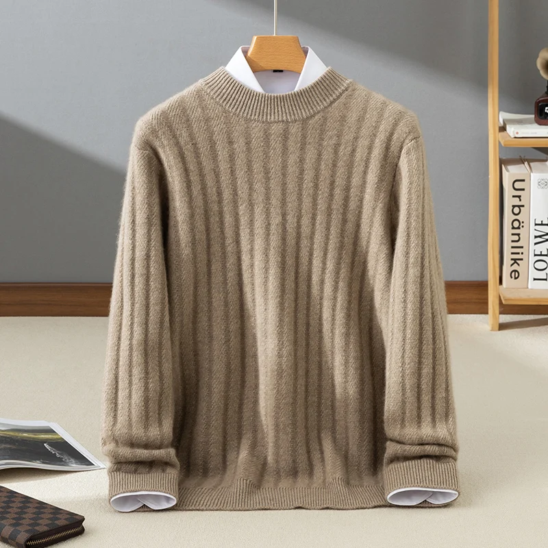 High quality 100% cashmere men's pullover casual knitted sweater luxury Pull Tops trendy men's streetwear round neck Jumper