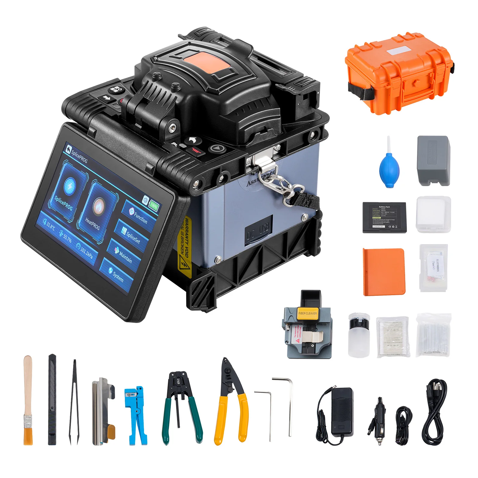 

SucceBuy Fiber Fusion Splicer 6 Motors Core Alignment Fiber Optic Splicer w/ Touch Screen 3 in 1 Fiber Holder for SM MM DS NZDS