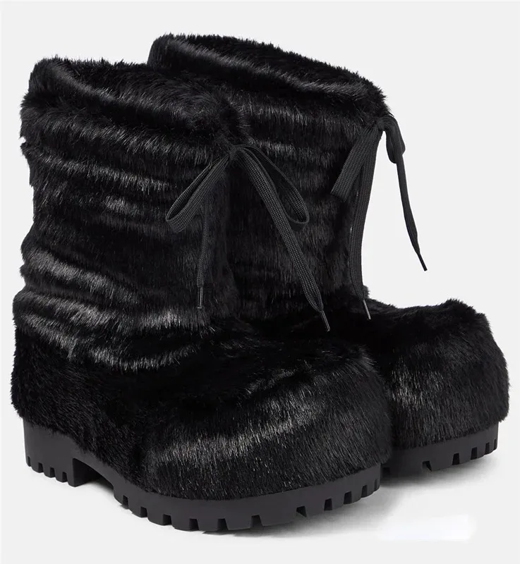 

Черные высокие ботинки унисекс на платформе с массивным средним каблуком, без застежек, большие размеры, теплые, для мужчин и женщин