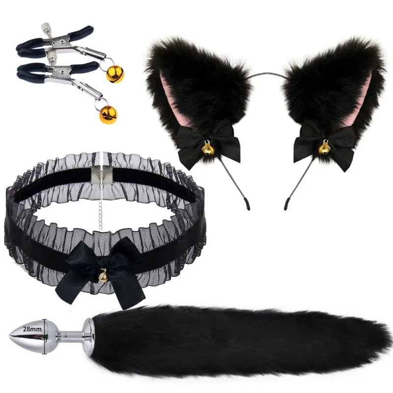 Kit giocattolo erotico per il sesso Set con BDSM Cosplay Fox Dog Tail Morsetto per il seno Butt plug anale per uomini Donne Regalo di Natale intimo per adulti