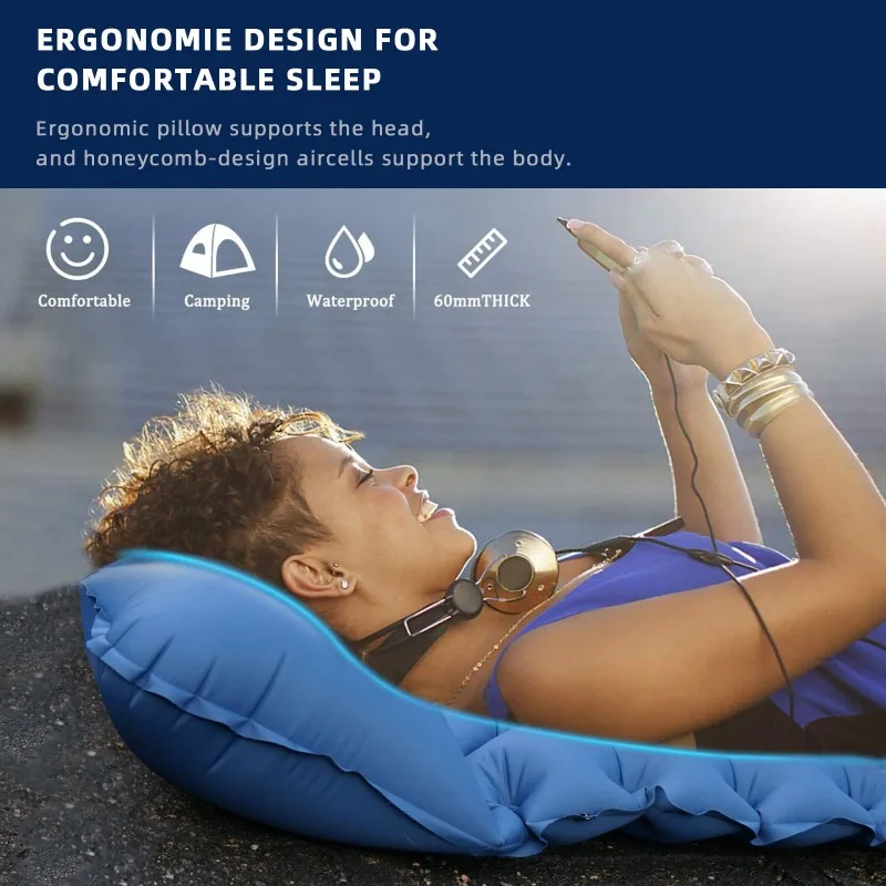 

Outdoor Camping Inflatable Mattress Ultralight Built-In Inflator Pump with Pillows Sleeping Air Mat for Travel Hiking Fishing