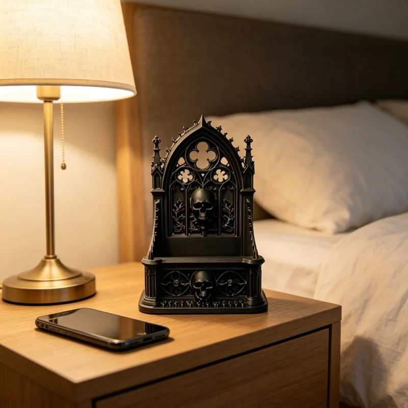 3D Printed Gothic Church Skull Storage Box, Dark Medieval Cathedral Ornament,  Desktop Small Decor for Bedroom & Study Room