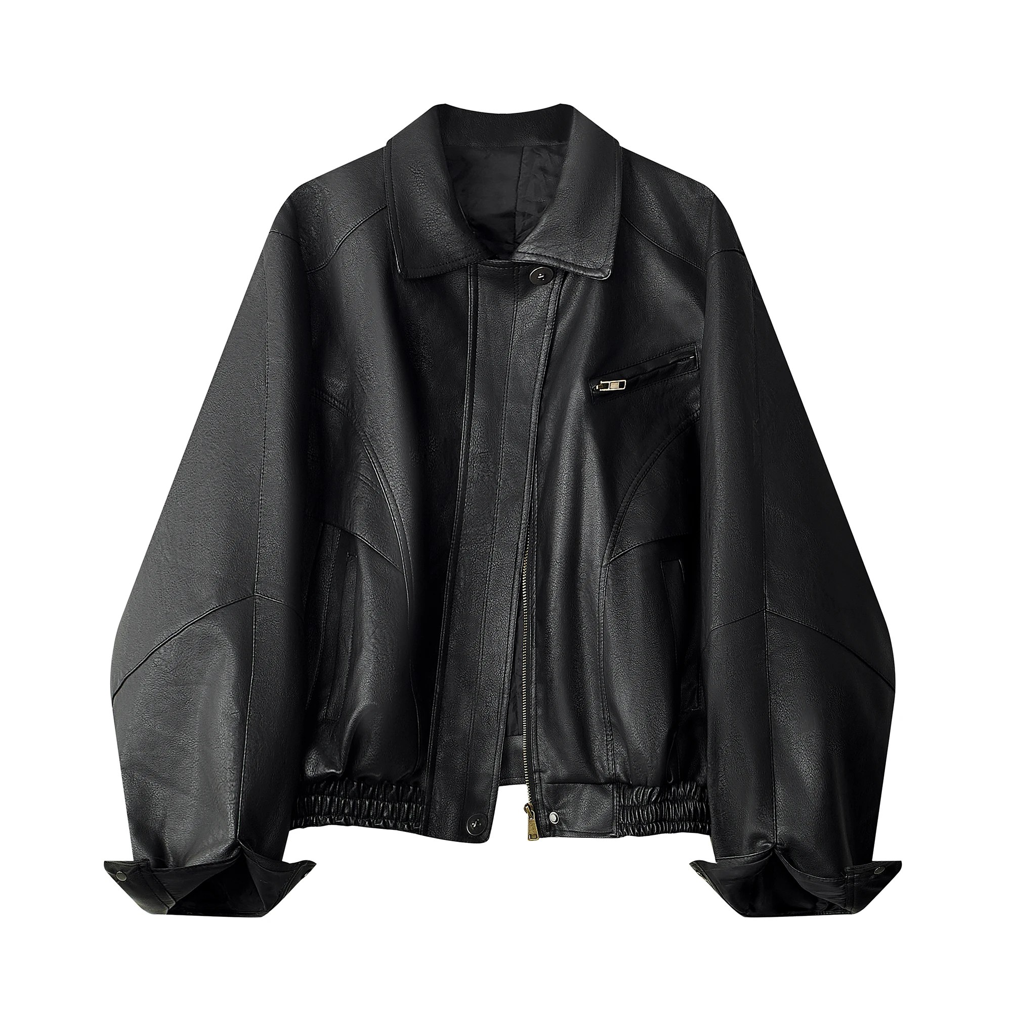 Cool ort PU Leather Jaet Vintage Sle Women's Autumn Winter Faion Motorcycle Clothes Street Sle Zipper Closure Coat