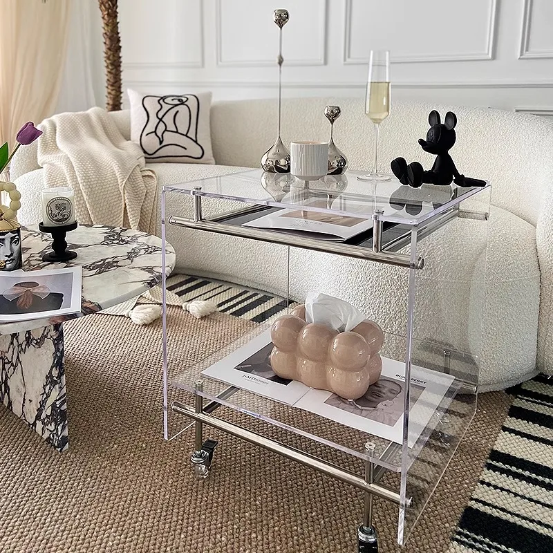 

Medieval acrylic trolley living room sofa side bedside table Internet celebrity removable stainless steel rack