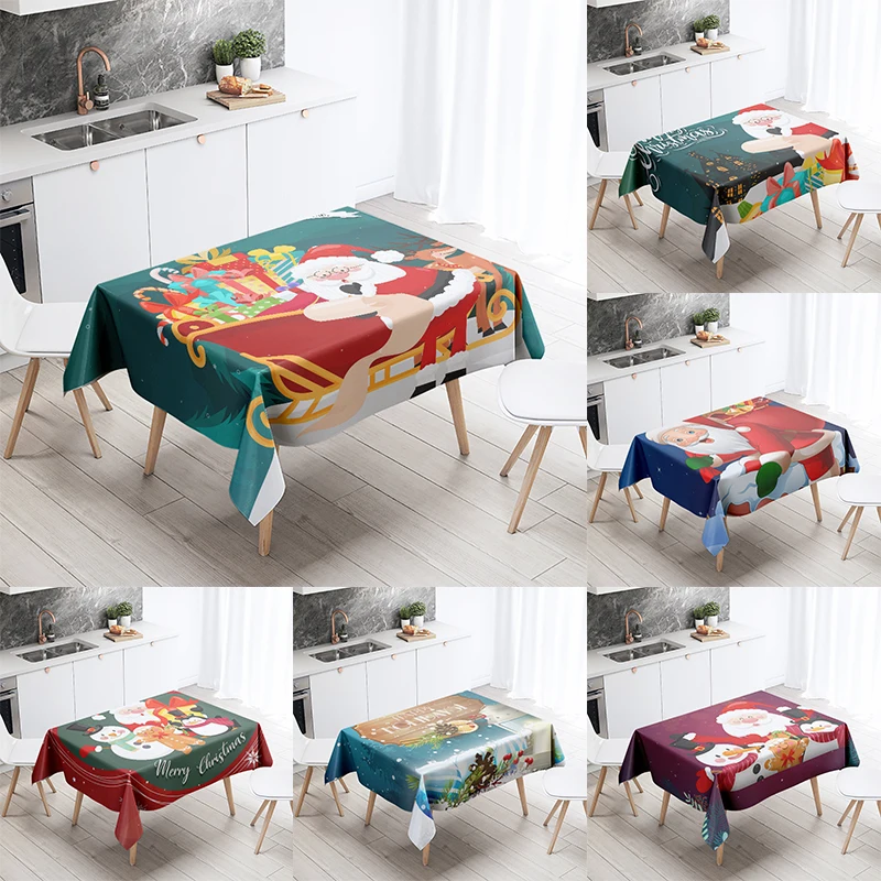 

Merry Christmas Decoration Waterproof Tablecloth Santa Claus Snowman Table New Year Home