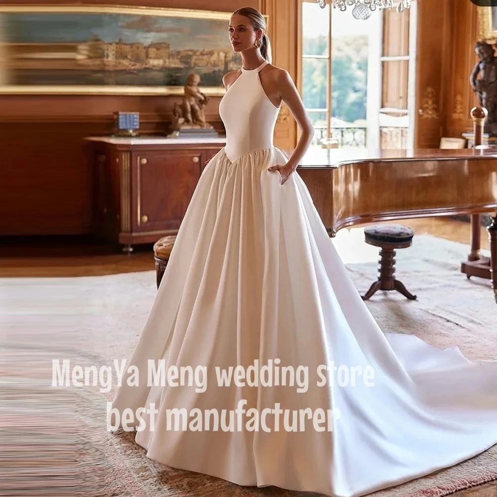 ZHUISHU Una Linea di Abiti da Sposa da Donna Halter Neck Abiti da Sposa Senza Maniche Backless Personalizzato Raso Principessa Abiti da Sposa