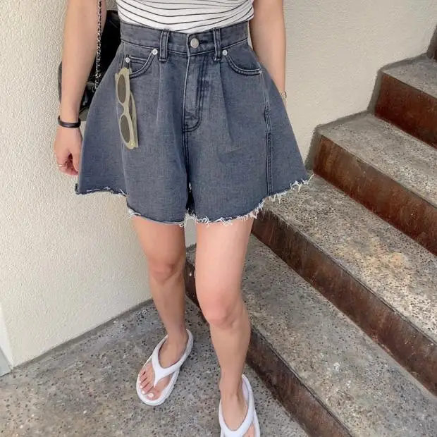 

High Waist A-Line Denim Shorts Women's Fashion Slimming Design Korean Style Short Pants Summer Season Ladies Casual Wear