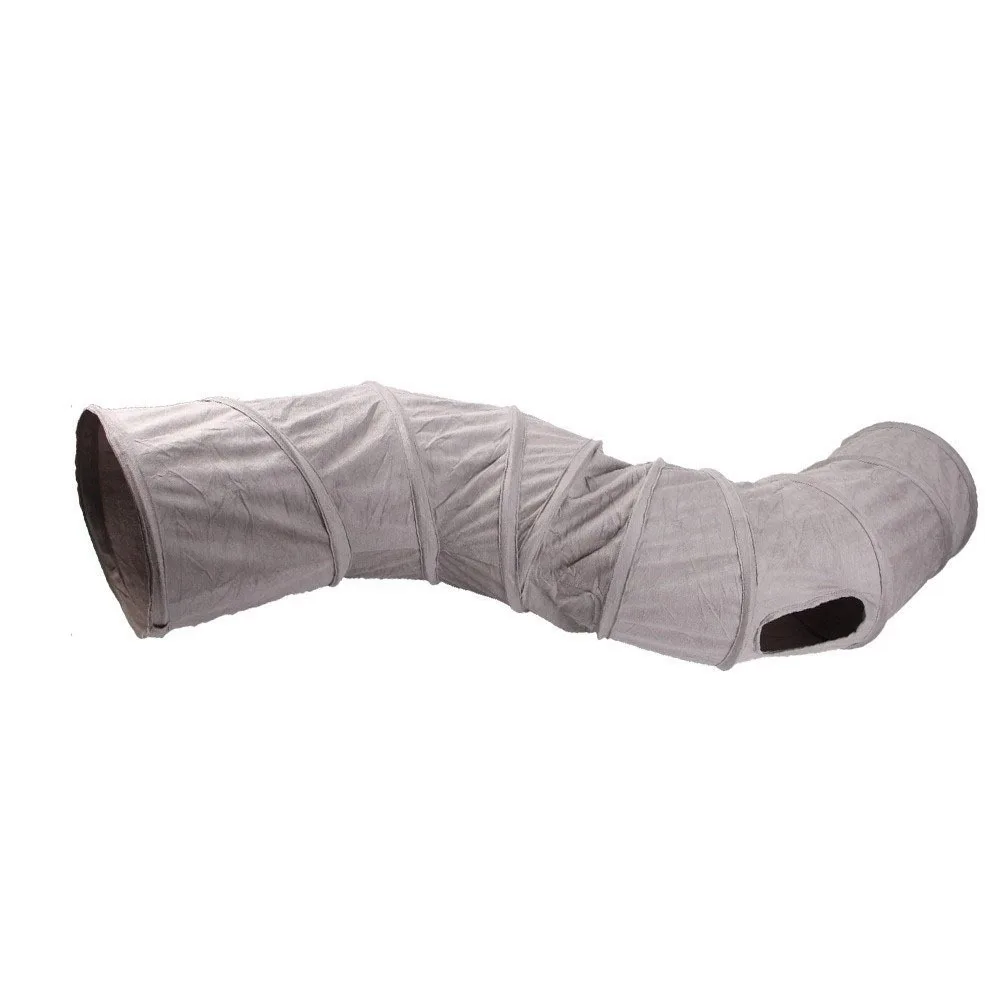 Interactive Foldable Cat Tunnel Tube Collapsible Suede Kitten Drill Bucket 3 Holes S-shaped Cat Channel for Indoor