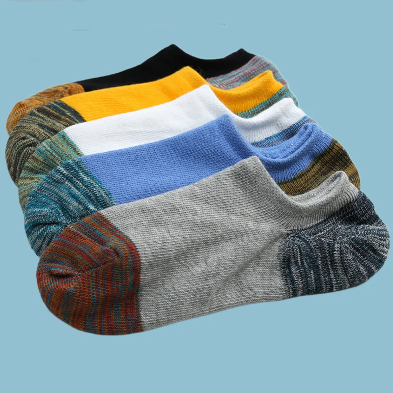 2024 New Fashion 5/10 Pairs Men's High-end Cotton Personality Ethnic Style Invisible Socks Color Matching Men's Socks