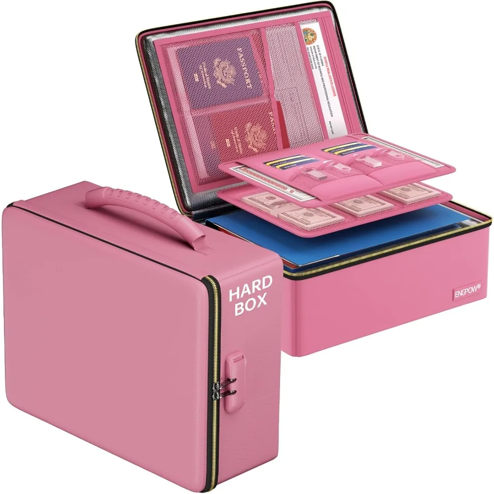 Fireproof Document Box, Hard Fireproof Box, 6400°F Heat Insulated Fireproof Water Resistant Pink Filing Cabinets