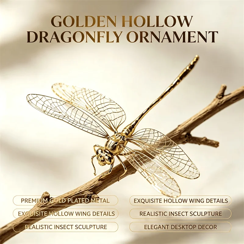 1Pc Hollow Dragonfly Figurine, New Light Luxury Decor with 3D Vein Wings, Exquisite Elegant Desktop Ornament