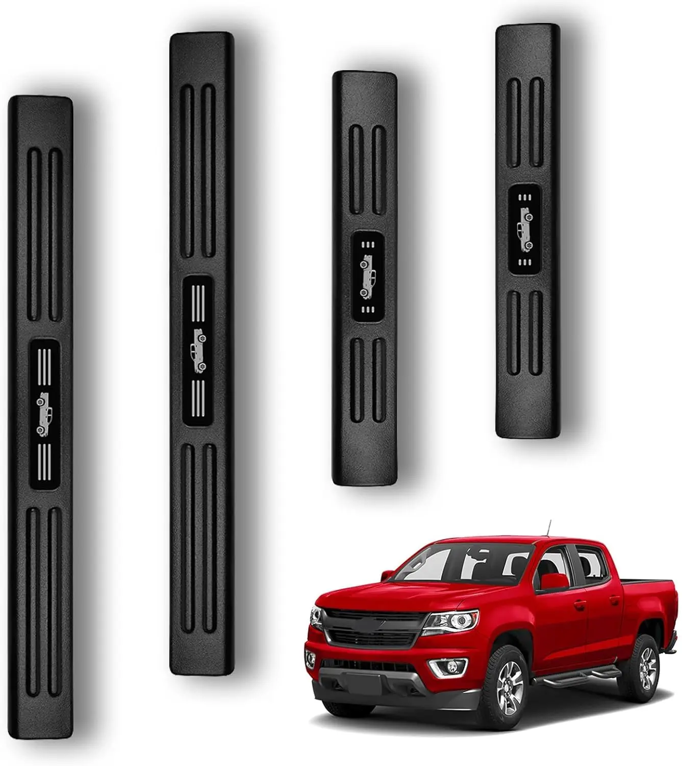 

Защитные накладки на пороги автомобиля (4 шт.) для Chevrolet Colorado 2015-2022, матовый черный цвет, материал ABS-пластик