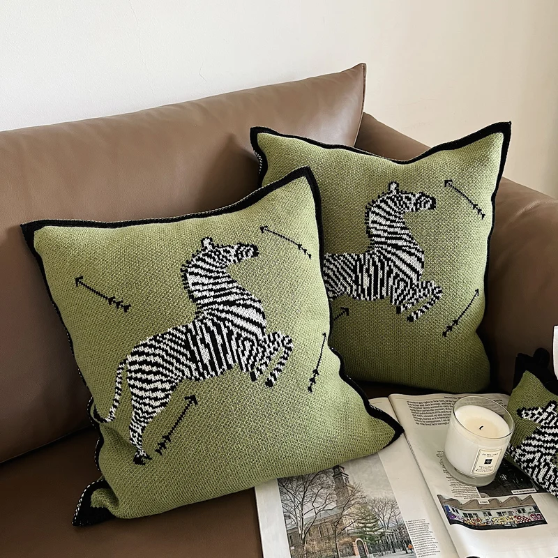 

Retro Zebra Pillows Knitting Cushion Case Soft Green Decorative Pillow Cover For Sofa 45x45 Luxury Living Room Home Decoration