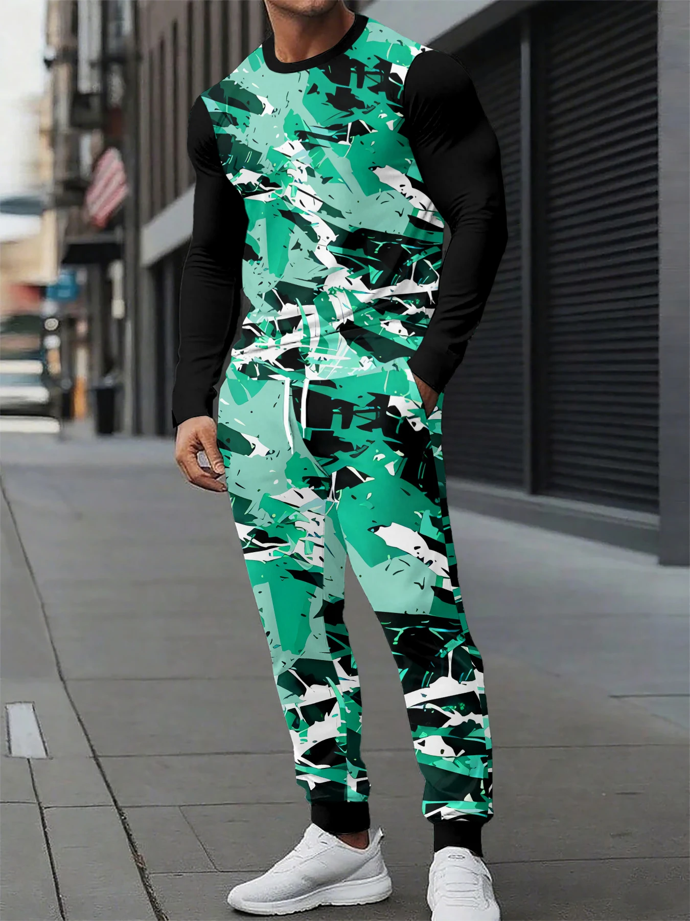 

Men's Fashion Graffiti Novelty Pajamas Loungewear Set Autumn Men's Daily Casual Long-sleeved T-shirt Street Fashion Pants