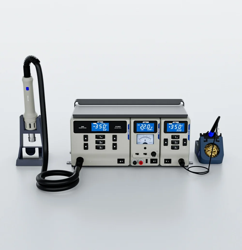 ATTEN MS-500 3 in 1 Hot Air Gun Welding Station Kit Regulated DC Power Supply ST-862D ST-9150 APS22-5A BGA SMD SMT PCB IC AA