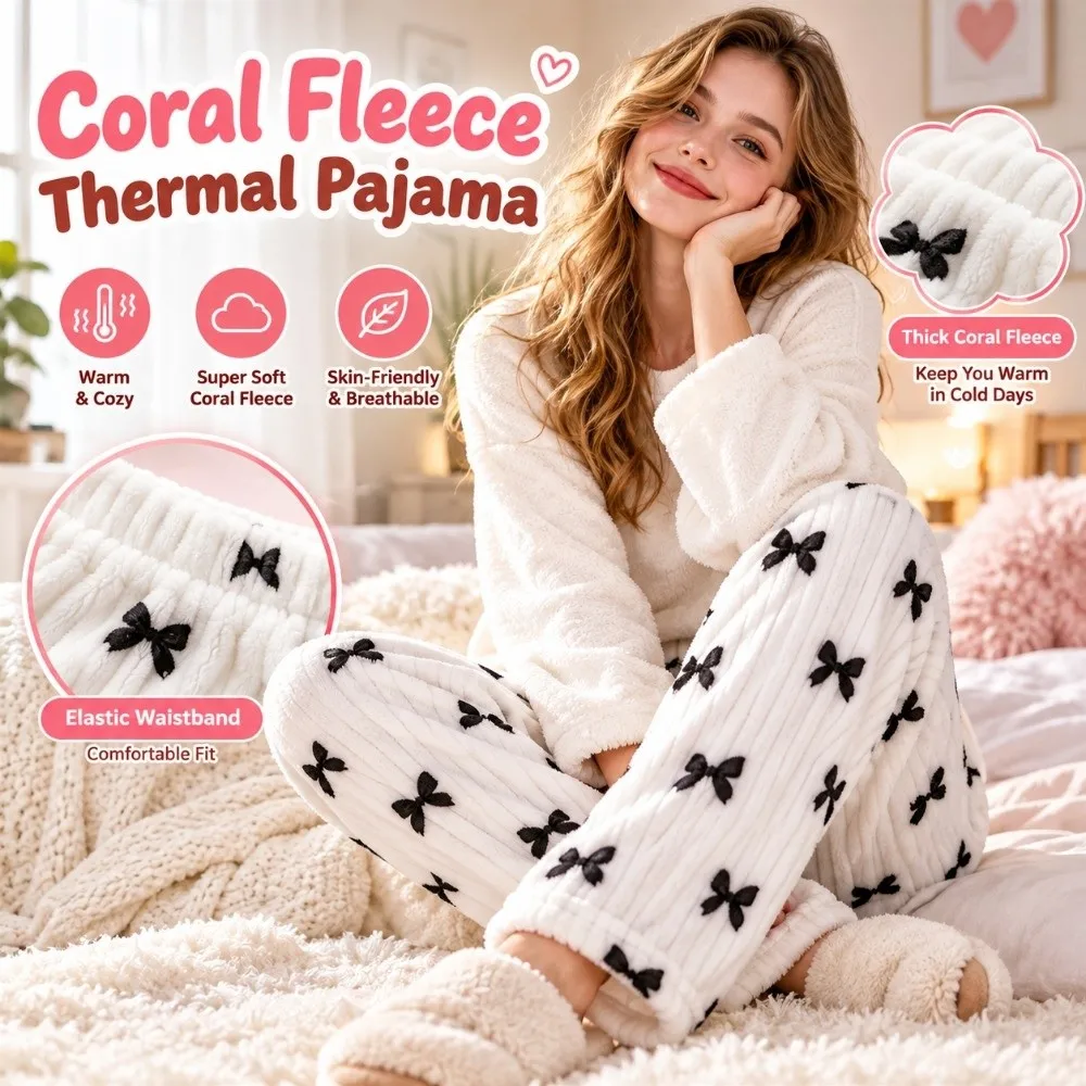Soft Thick Flannel Pajama Pants Loose Fit Coral Fleece Fleece Sleep Pants Winter Warm Casual Home Pants For Women