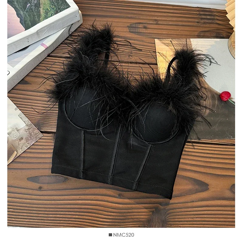 Women Clothing Sexy Vest Patchwork Gauze Furry Temperament Camisetas Y2k Tops Fashion Tunic Korean Summer Tanks Ropa Mujer 2026