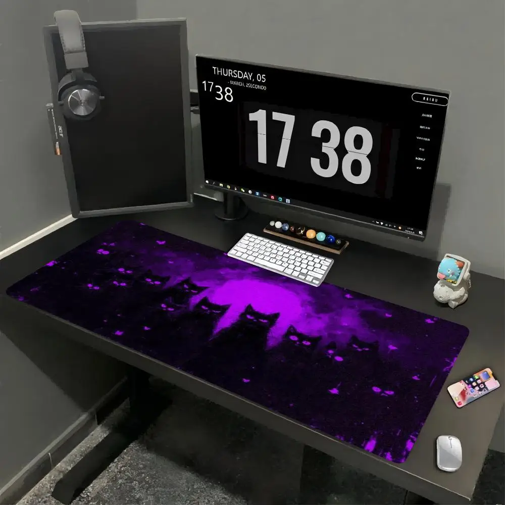 Large Overlock Deskmat XXL Black Cat Night Moon Mouse Mats Multicolor Butterfly Non-Slip Rubber Laptop Keyboard Gamer Deskpad
