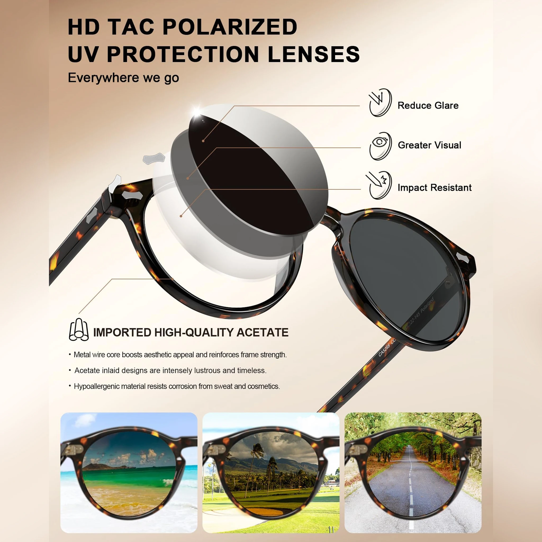 GFUIARA Retro polarisierte Sonnenbrille für Männer und Frauen, klassischer Nietenrahmen, modische Sonnenbrille zum Fahren, UV400 – Detail 8