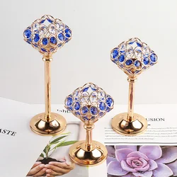 1PC Luxury Blue Crystal Metal Candlesticks Candle Holders Candle Stand Candelabra DIY Home Wedding Table Decorative Supplies