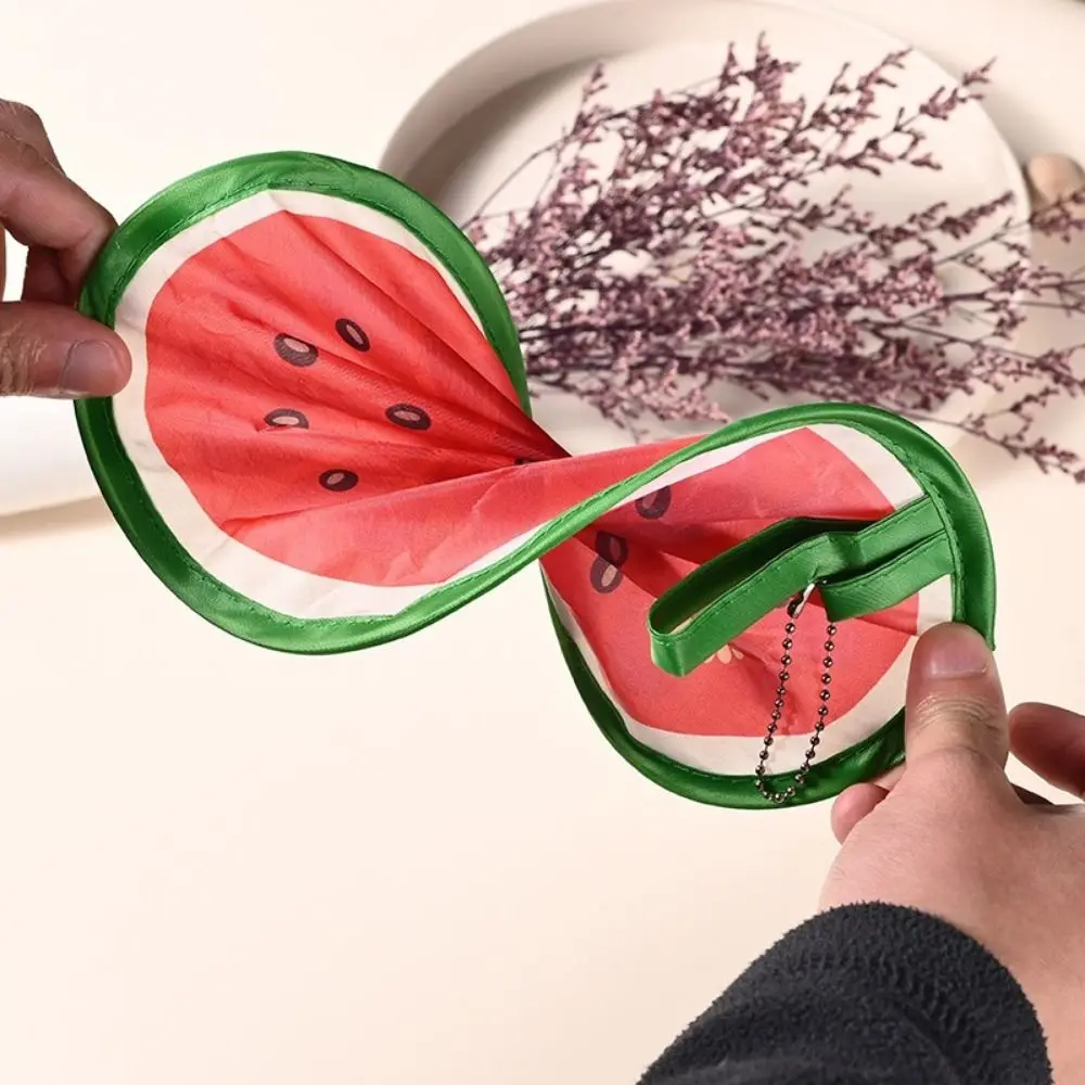 Lightweight Polyester Foldable Hand Fans Round Shape Cartoon Handheld Folding Fan Fruit Pattern Cooling Fans Outdoor Use