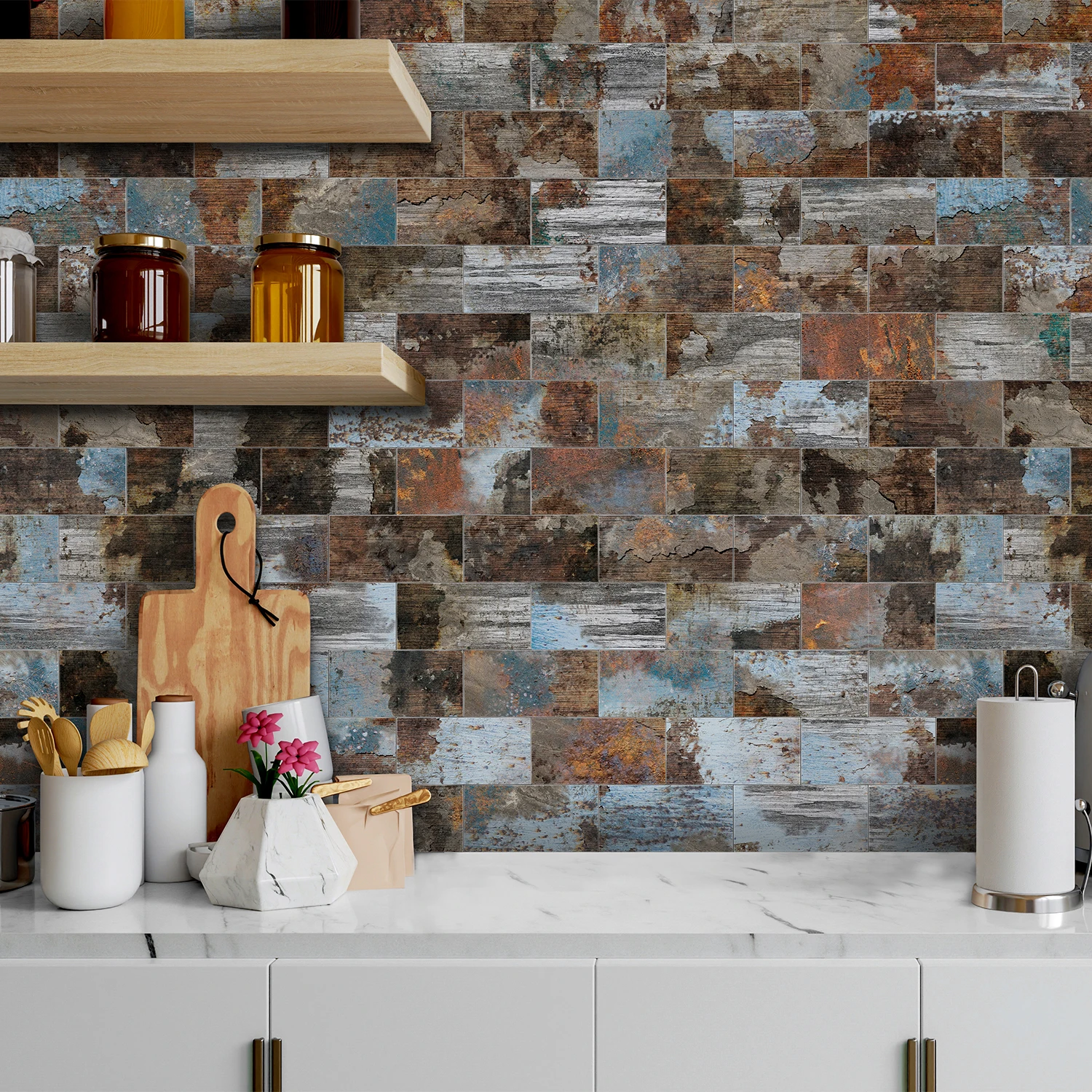 Alwayspon Thicker Design 3D Marble Peel and Stick Tile Backsplash,Vinyl Tile Sticker Flooring Self Adhesive Tile for Kitchen
