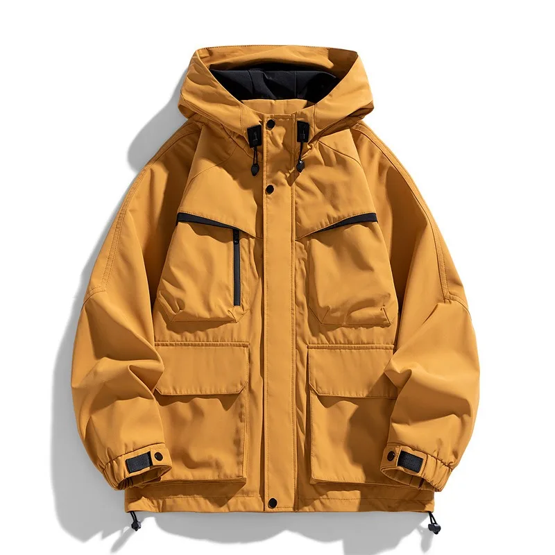 2026 Autumn New Outdoor Sports Workwear Jacket for Men Multi Pocket Hiking Mountaineering Loose Zipper Hooded Jacket Coats