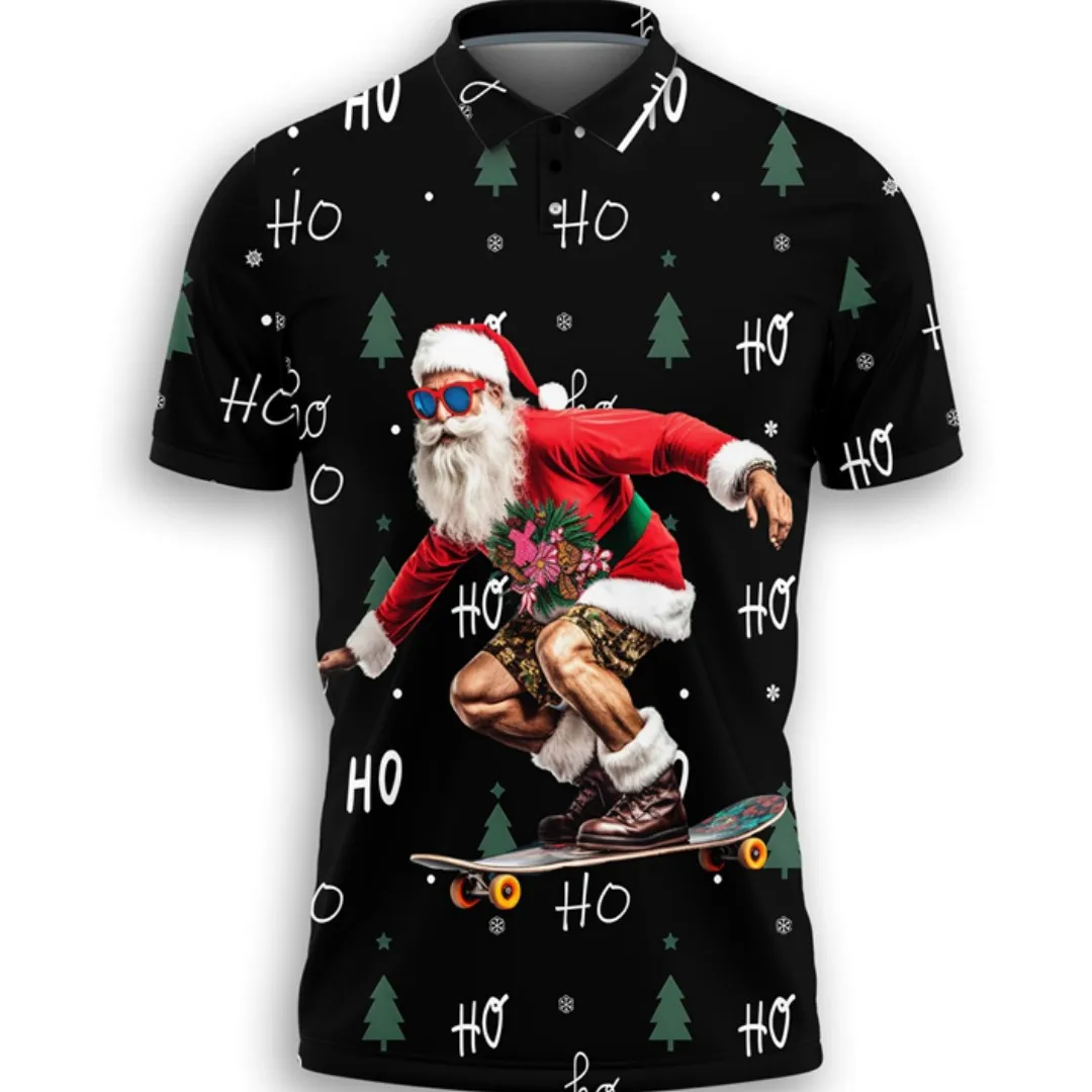 

Tropical Christmas Happy 3D Printed Beach POLO Shirt Cute Cartoon Santa Claus Polo Shirts For Men Leisure Sports Men's Xmas Tops