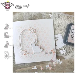 Piggy Craft metal cutting dies cut die mold Three rabbit flower frame Scrapbook paper craft knife mould blade punch stencils die