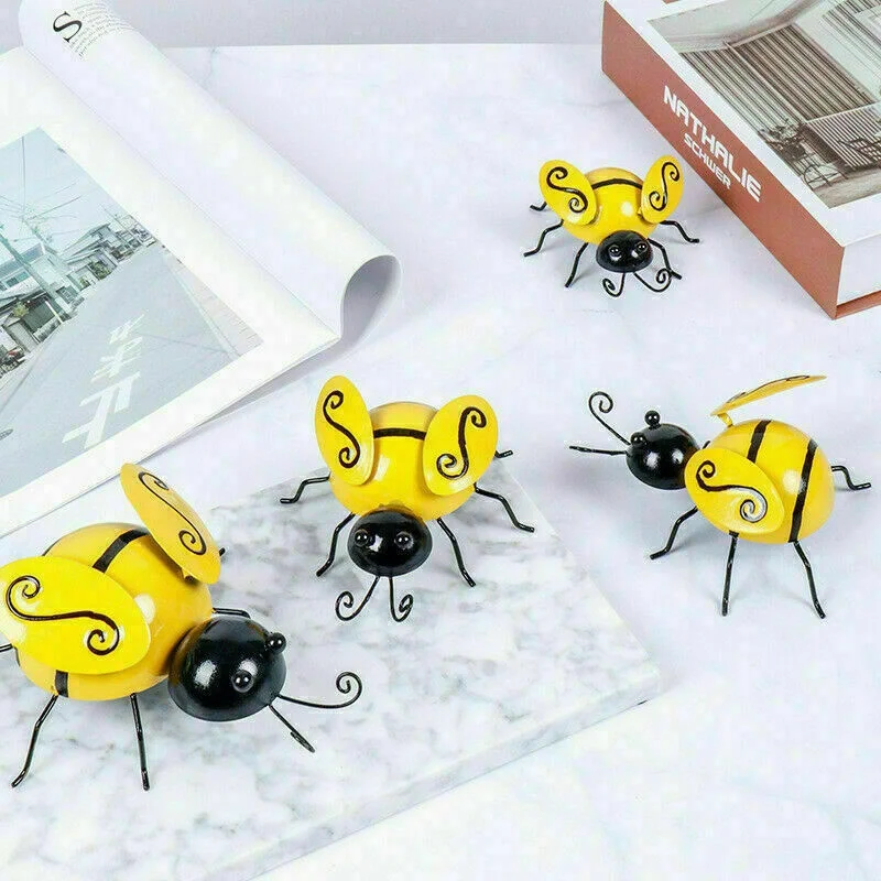 4PCS/SET Decorative Metal Art Bumble Bee Backyard Garden Accent Wall Ornament