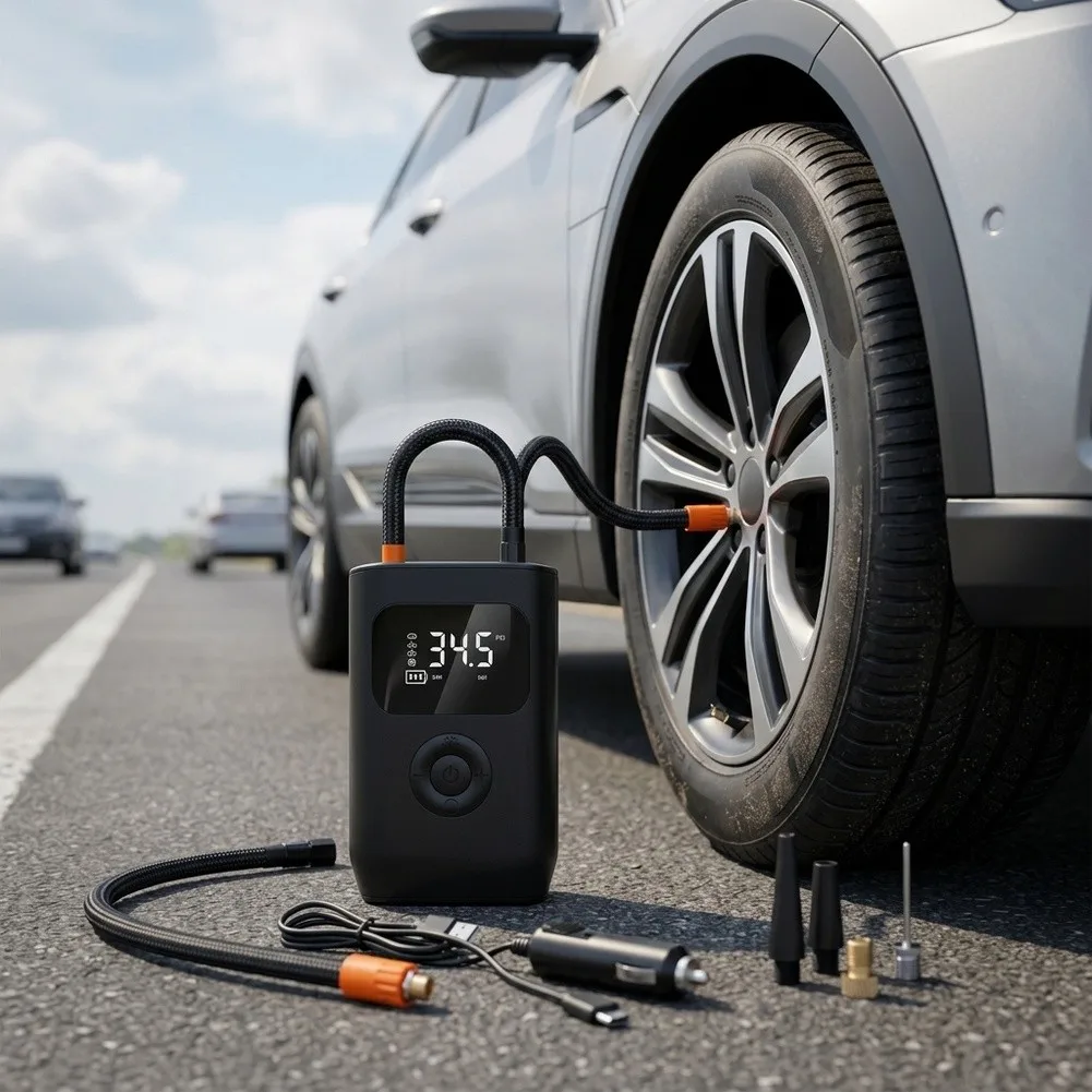 Compact Digital Air Pump with LED Light for Smart for auto Stop and High Efficiency Motor for Car Motorcycle Bicycle Inflation