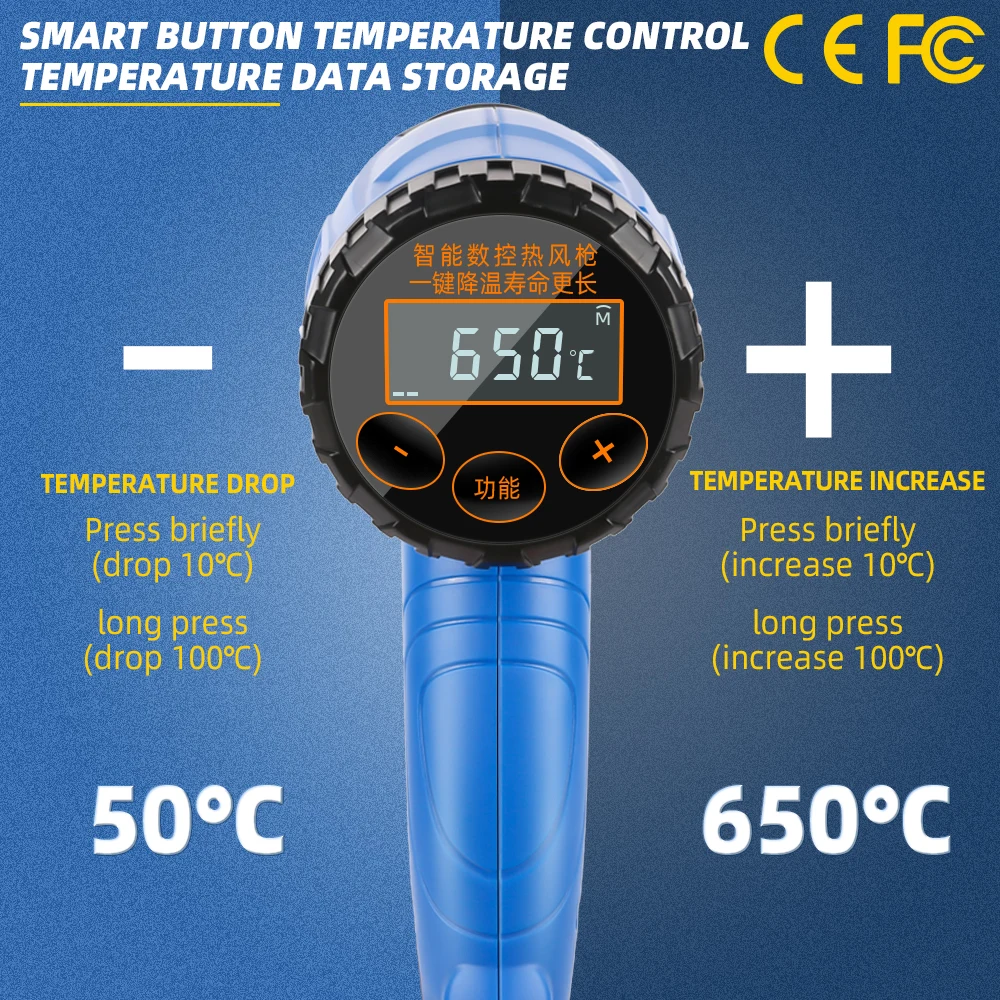 Kuaiqu 220v 2000w industrielle Heißluft pistole einstellbare Temperatur lcd Heißluft pistole Werkzeug bau Haartrockner mit Düsen zubehör